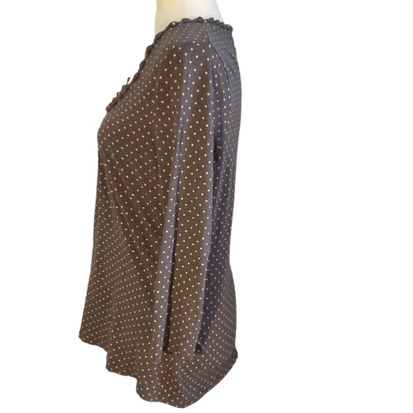 Boden Gray Yellow Polka Dot Knotted Detail Scoop Neck Long Sleeve Top Size 12 - Picture 5 of 14